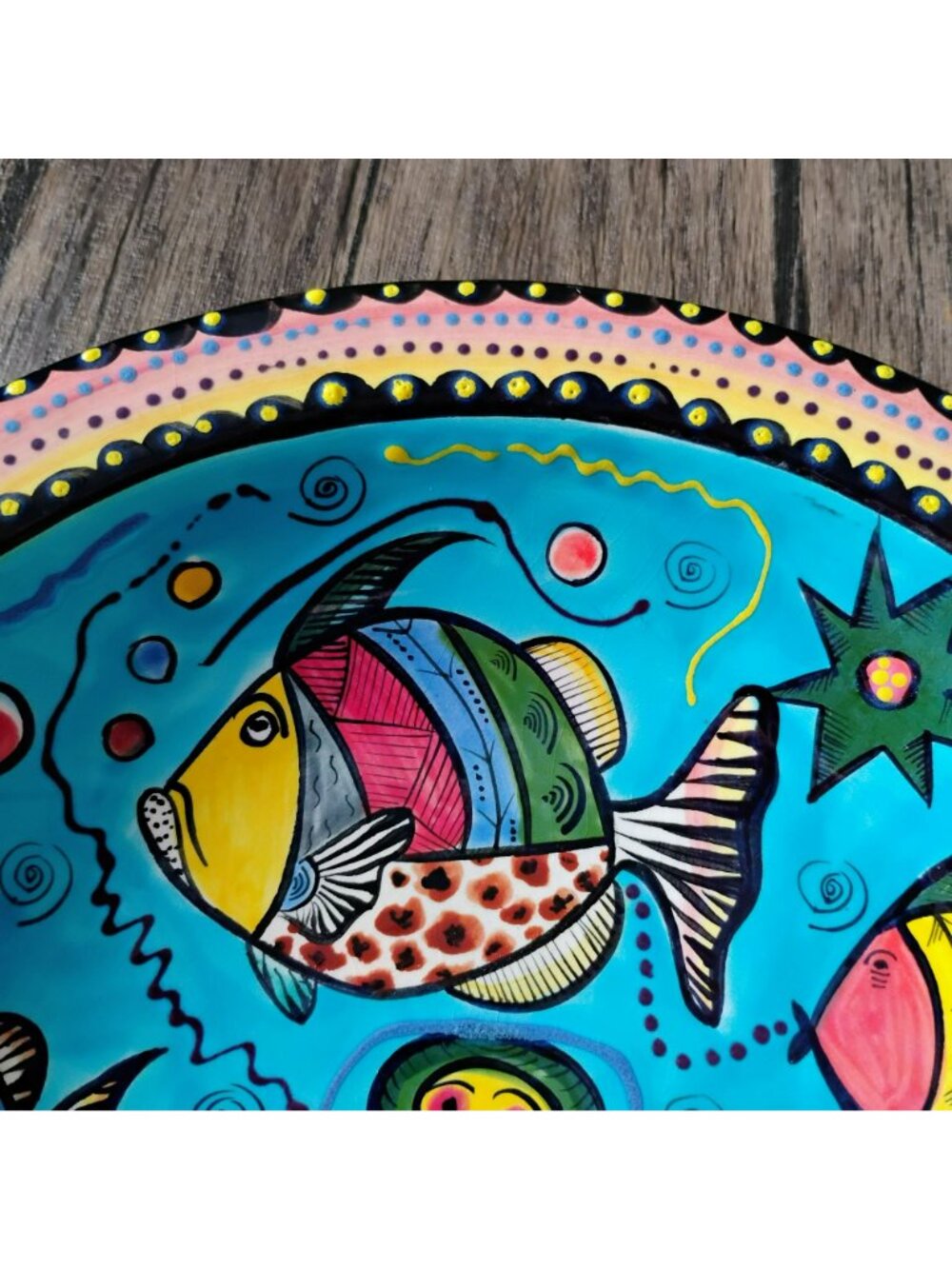 Vintage Penzo Pottery Zimbabwe 10” Fish Bowl Signed David Sipanda 2000 Folk Art - Picture 3 of 9